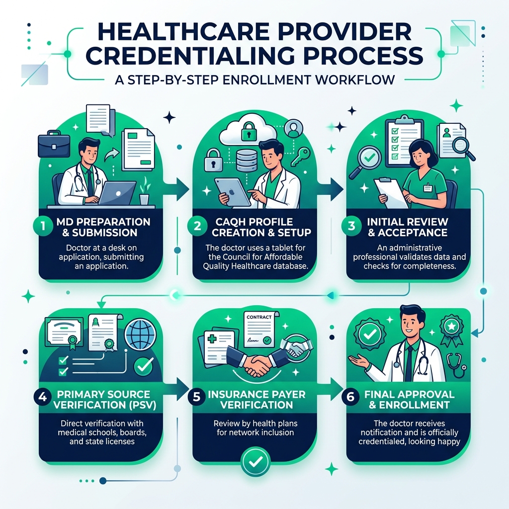 Step-by-step provider credentialing and enrollment process workflow
